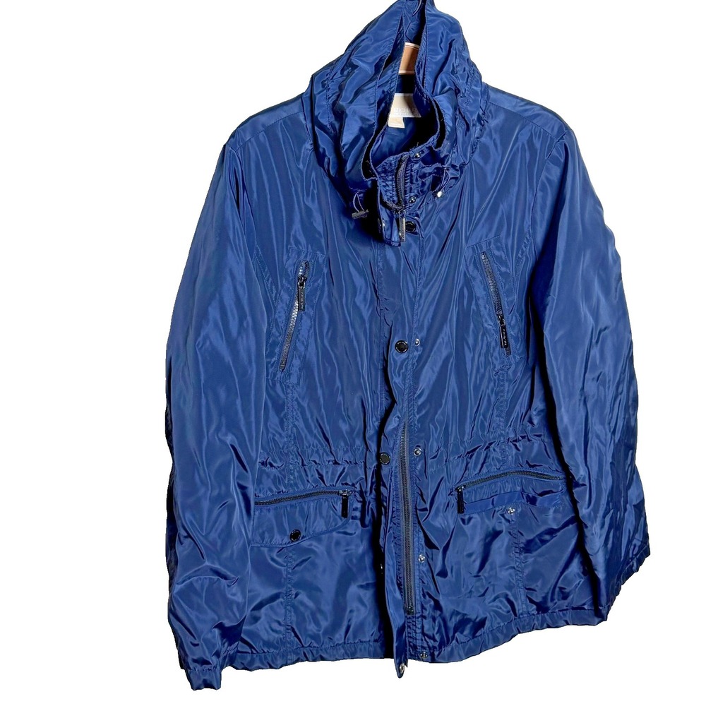 Michael Kors Women's Rain Jacket Hooded Navy w/ Black‎ Accents Size Large Sleek